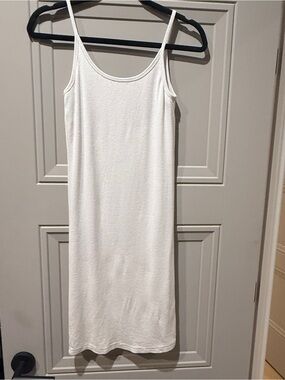 New, White Spaghetti Strap Ribbed Stretch Tank Dress, Size Large